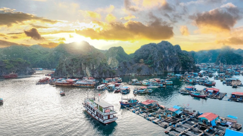 Visit Halong Bay and the unique floating fishing villages