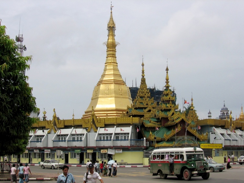 Sule Pagoda is located in the downtown of Yangon city