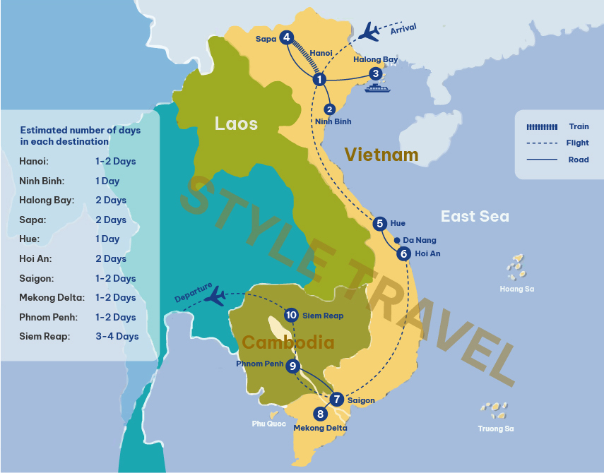 Vietnam & Cambodia Travel Map