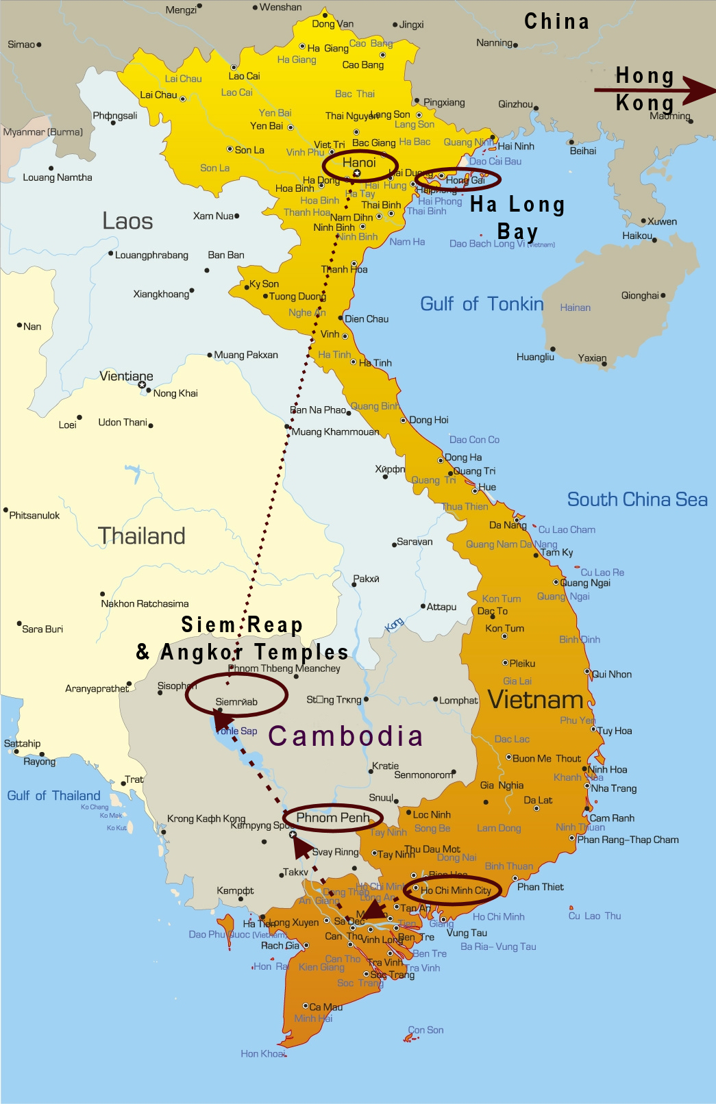 Vietnam to Cambodia Travel Map