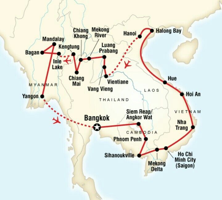 Cambodia, Vietnam, Laos travel map