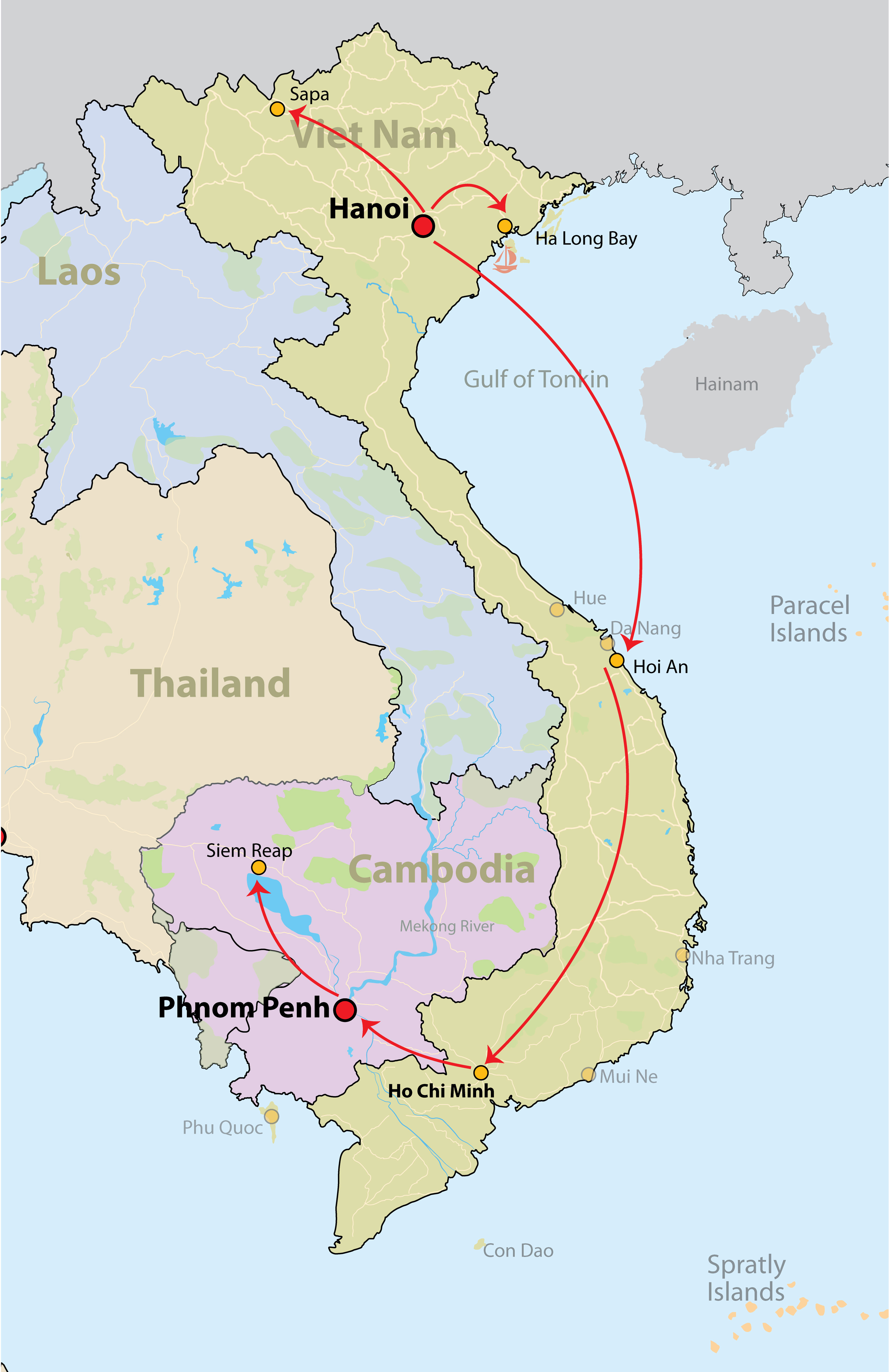 Cambodia and Vietnam Travel Map