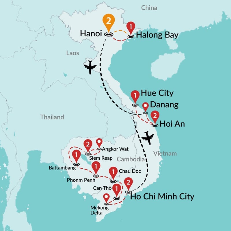 Vietnam & Cambodia Travel Map