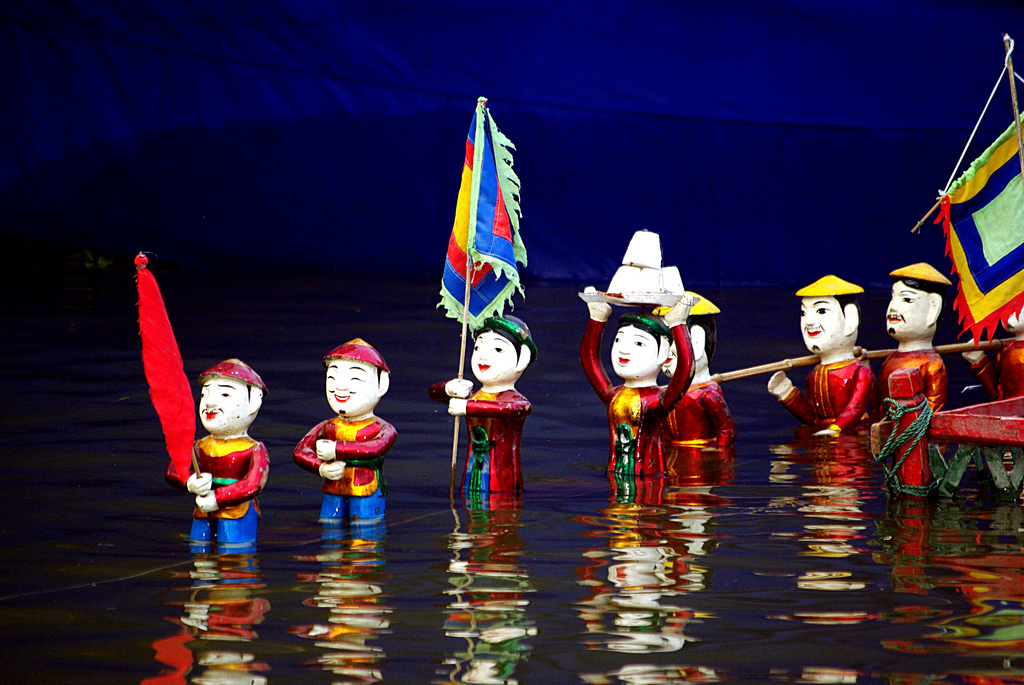 Watching the water puppet show 